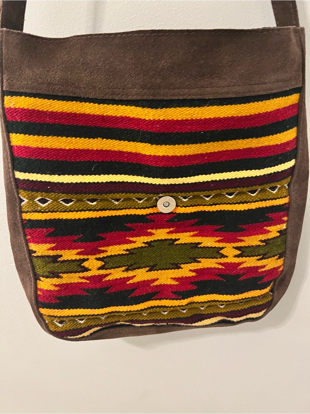Boho Suede Crossbody Bag with Southwestern Stripe - Picture 5 of 7